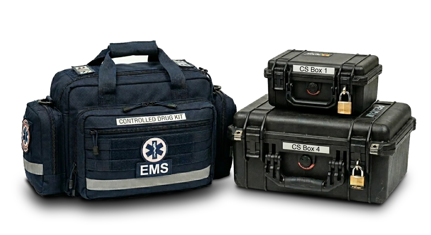 Controlled substance kits and cases with linked history events